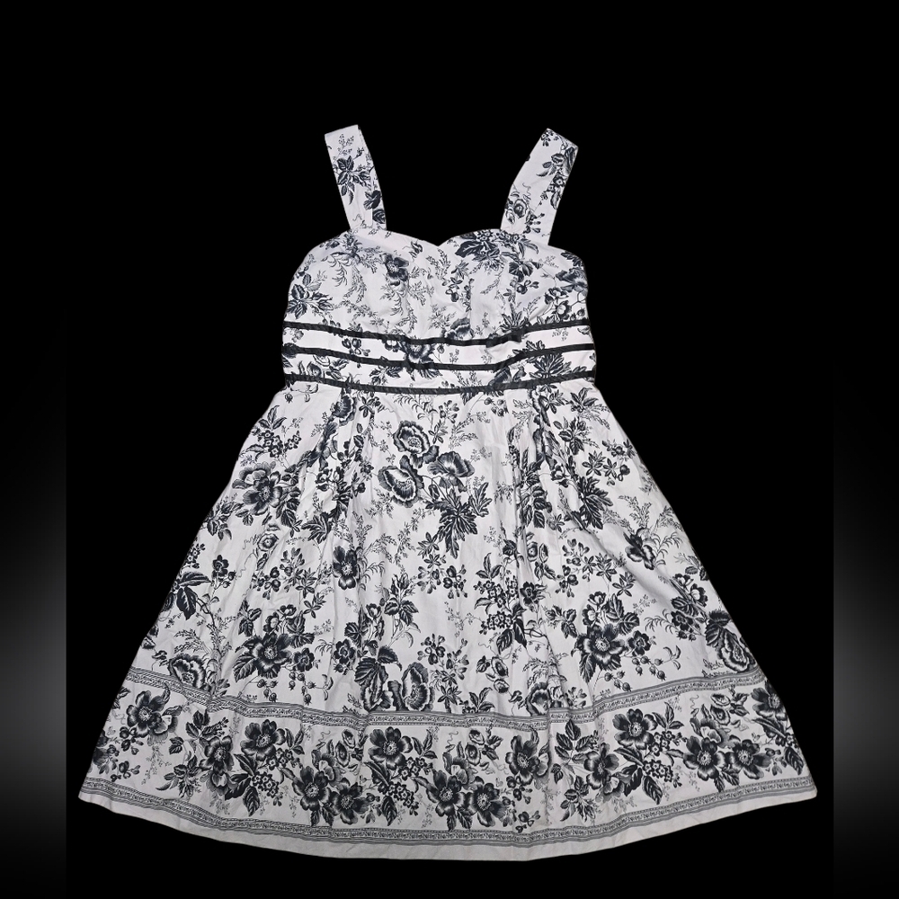 Kim Rogers White and Black Floral Midi Dress with tie back